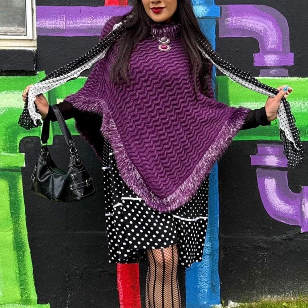 Vintage Y2K funky purple and silver poncho